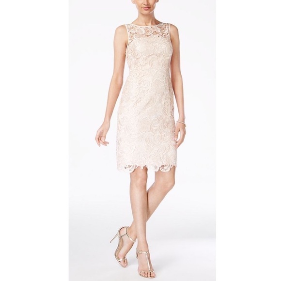 Adrianna Papell Champagne Gold Lace Sheath Dress - Picture 1 of 13